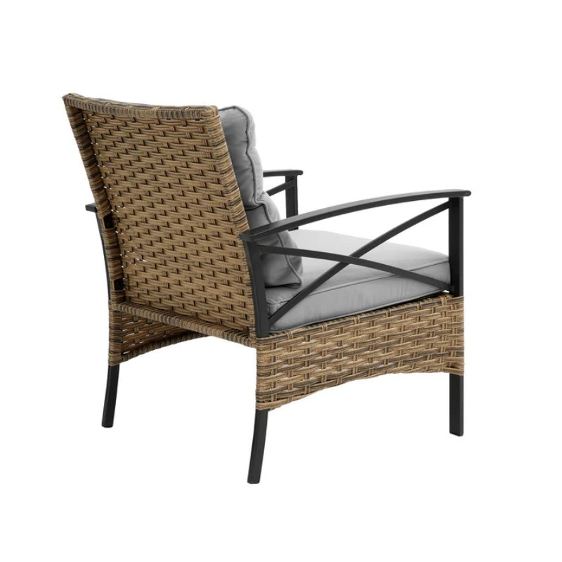 Patio 4 piece sectional low dining conversation sofa set- KD rattan wicker outdoor garden furniture corner sofa set with cushion.-海智集-Default-