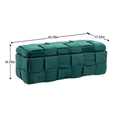 Green Upholstered Fabric Storage Ottoman Bench with Safety Hinge for Living Room & Bedroom-海智集-Default-