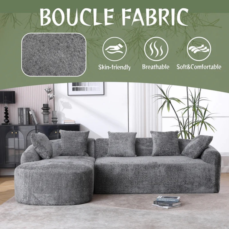 COOLMORE Boucle Sofa 3 Seater for Living Room Oversized Comfy Sofa L-Shape Sofa Couch with Chaise Home Furniture Sleeper Sectional Sofa for Apartment, Office Left Hand Facing (Gray)-海智集-Default-