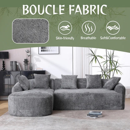 COOLMORE Boucle Sofa 3 Seater for Living Room Oversized Comfy Sofa L-Shape Sofa Couch with Chaise Home Furniture Sleeper Sectional Sofa for Apartment, Office Left Hand Facing (Gray)-海智集-Default-