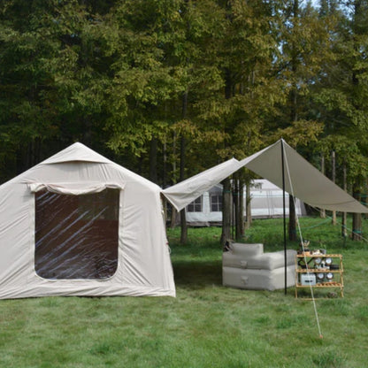 9.8 x13ft with canopy, Inflatable Camping Tents with Hand Pump, Air Glamping Tents, Easy Setup Waterproof and Windproof Blow up Tent Beige-海智集-Default-