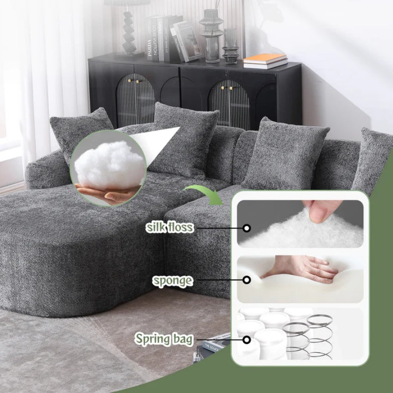 COOLMORE Boucle Sofa 3 Seater for Living Room Oversized Comfy Sofa L-Shape Sofa Couch with Chaise Home Furniture Sleeper Sectional Sofa for Apartment, Office Left Hand Facing (Gray)-海智集-Default-