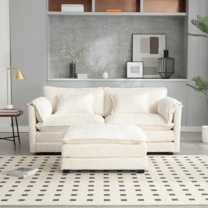 UNITED WE WIN Chenille fabric, removable armrests with side pockets, high density sponge filling, oversized double sofa with footstool-海智集-Default-