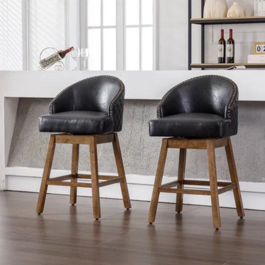 COOLMORE Bar Stools Set of 2 Counter Height Chairs with Footrest for Kitchen, Dining Room And 360 Degree Swivel-海智集-Default-