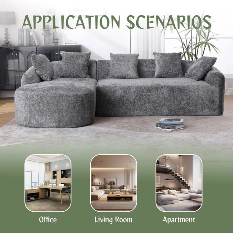 COOLMORE Boucle Sofa 3 Seater for Living Room Oversized Comfy Sofa L-Shape Sofa Couch with Chaise Home Furniture Sleeper Sectional Sofa for Apartment, Office Left Hand Facing (Gray)-海智集-Default-