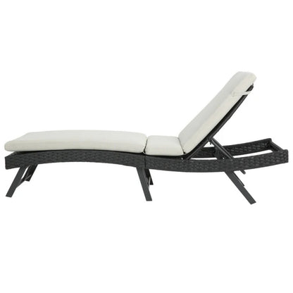 Steel folding Lounge Sets Outdoor Rattan Adjustable Back 3 Pieces Cushioned Patio Folding Chaise Lounge with Folding Table (Beige)-海智集-Default-