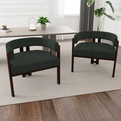 Modern Accent Chair Teddy Upholstered Armchair with Open Back 3 Legs Barrel Dining Chair Comfy Side Chair Set of 2 Emerald-海智集-Default-