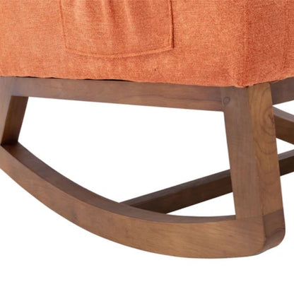 COOLMORE Rocking Chair, Modern Glider Chair, Recliner Armchair with Wood Legs and Side Pocket, Nursery Rocking Accent Chair with High Back for Living Room Bedroom (Orange linen)-海智集-Default-
