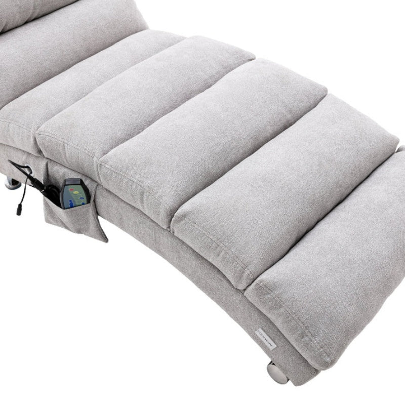 Light Grey Linen Massage Chaise Lounge Indoor with Remote Control, Ergonomic Electric Massage Lounger with 5 Modes-海智集-Default-
