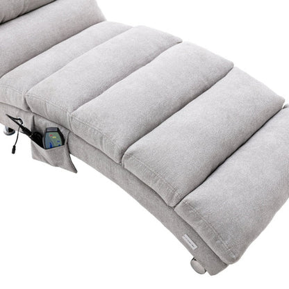 Light Grey Linen Massage Chaise Lounge Indoor with Remote Control, Ergonomic Electric Massage Lounger with 5 Modes-海智集-Default-