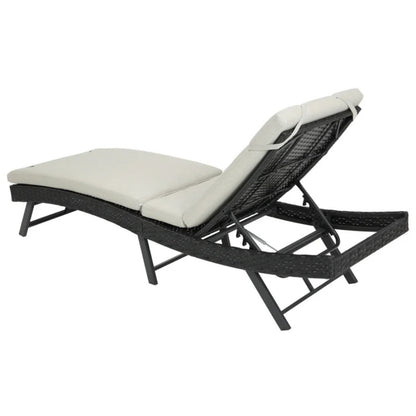 Steel folding Lounge Sets Outdoor Rattan Adjustable Back 3 Pieces Cushioned Patio Folding Chaise Lounge with Folding Table (Beige)-海智集-Default-