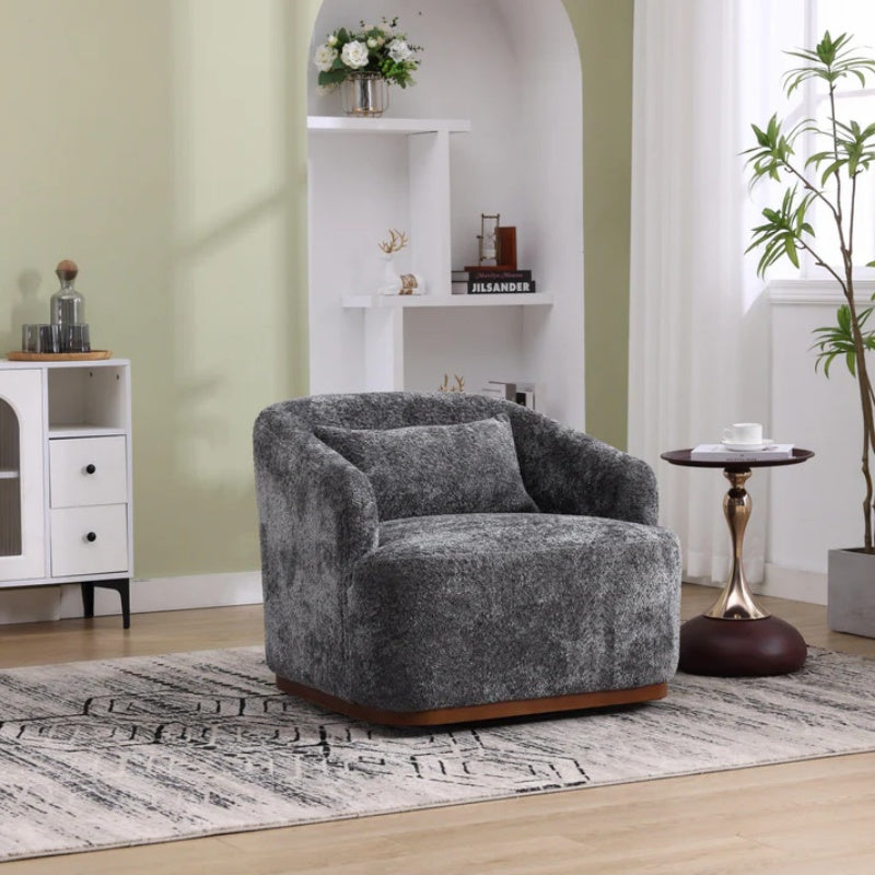 Comfy Round Accent Sofa Chair 360 Degree Swivel Barrel Club Chair, Gray Chenille Upholstery, 31.5 for Living Room, Nursery, Office-海智集-Default-