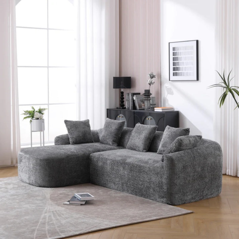 COOLMORE Boucle Sofa 3 Seater for Living Room Oversized Comfy Sofa L-Shape Sofa Couch with Chaise Home Furniture Sleeper Sectional Sofa for Apartment, Office Left Hand Facing (Gray)-海智集-Default-