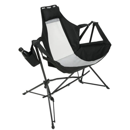 Hammock Camping Chair, Folding Portable Rocking Chair, Aluminum Alloy Adjustable Back Swinging Chair with Pillow Cup Holder, Recliner with Carry Bag for Outdoor Travel Lawn Backyard, Black-海智集-Default-