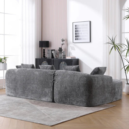 COOLMORE Boucle Sofa 3 Seater for Living Room Oversized Comfy Sofa L-Shape Sofa Couch with Chaise Home Furniture Sleeper Sectional Sofa for Apartment, Office Left Hand Facing (Gray)-海智集-Default-