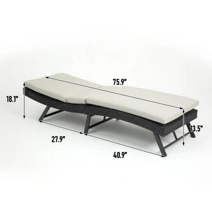 Steel folding Lounge Sets Outdoor Rattan Adjustable Back 3 Pieces Cushioned Patio Folding Chaise Lounge with Folding Table (Beige)-海智集-Default-