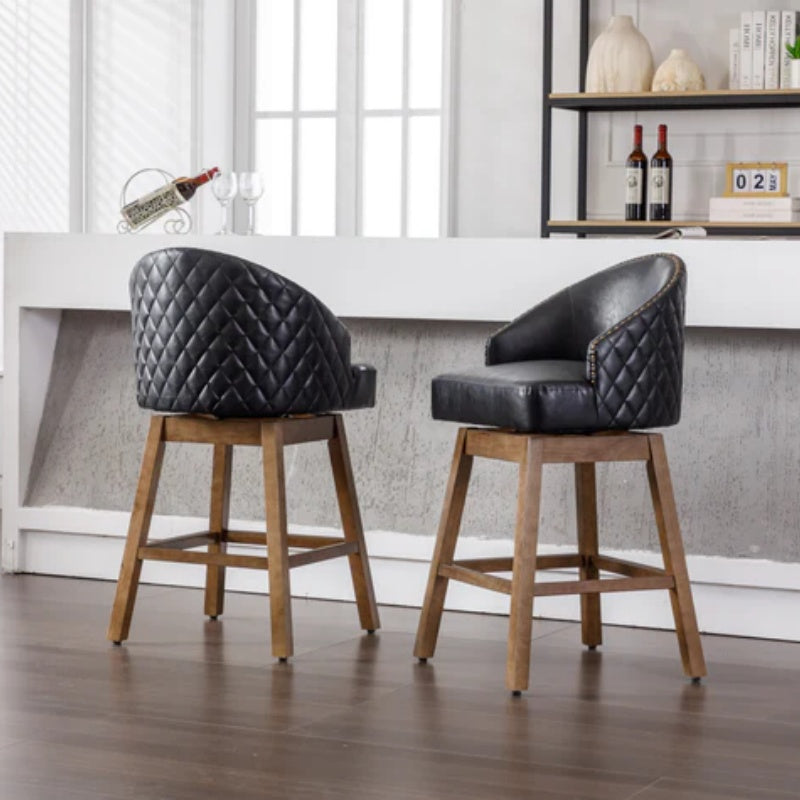 COOLMORE Bar Stools Set of 2 Counter Height Chairs with Footrest for Kitchen, Dining Room And 360 Degree Swivel-海智集-Default-