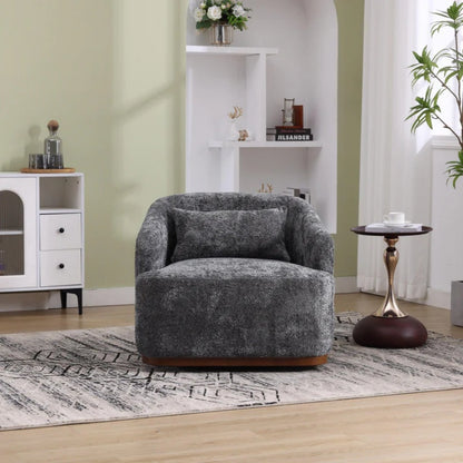 Comfy Round Accent Sofa Chair 360 Degree Swivel Barrel Club Chair, Gray Chenille Upholstery, 31.5 for Living Room, Nursery, Office-海智集-Default-
