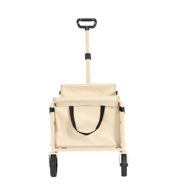 Lightweight Portable Heavy Duty Folding Beach Wagons with Wheels - Outdoor Utility Carts for Grocery, Camping, Shopping, Sports, Garden with Large Capacity-Beige-海智集-Default-
