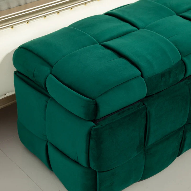 Green Upholstered Fabric Storage Ottoman Bench with Safety Hinge for Living Room & Bedroom-海智集-Default-