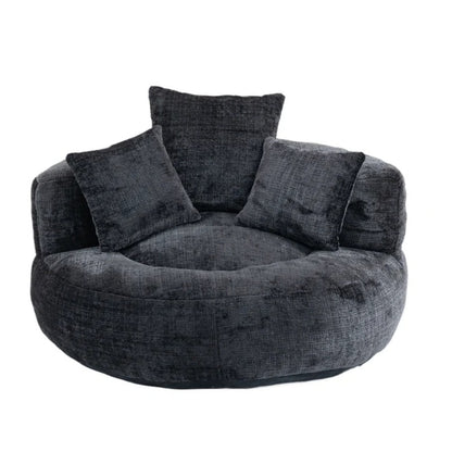 Lazy Sofa Durable Comfort Lounger High Back Bean Bag Chair Couch with Three Pillows, Black Chenille, 42.52 x 42.52 x 20.47 inches-海智集-Default-