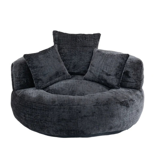 Lazy Sofa Durable Comfort Lounger High Back Bean Bag Chair Couch with Three Pillows, Black Chenille, 42.52 x 42.52 x 20.47 inches-海智集-Default-