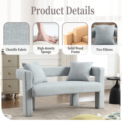 Modern Chenille Loveseat Sofa, Comfy Upholstered 2-Seater Sofa, Mint Green, Chenille, 51.18'' H x 23.62'' W x 25.59'' D-海智集-Default-