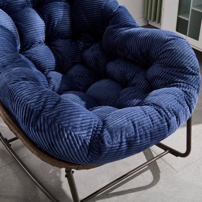 Outdoor Rattan Rocking Chair,Padded Cushion Rocker Recliner Chair Outdoor for Front Porch, Living Room, Patio, Garden, Navy blue-海智集-Default-
