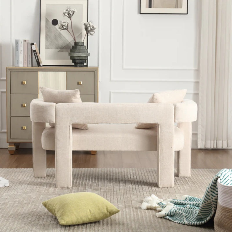 Modern Chenille Loveseat Sofa, Comfy Upholstered 2-Seater Sofa, Beige Chenille Fabric, 51.18'' H x 23.62'' W x 25.59'' D-海智集-Default-