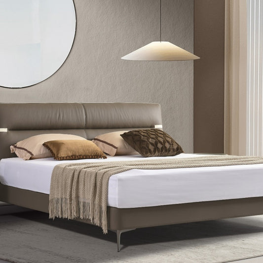 Jin Xuan Series Genuine Leather Bed, Modern and simple Italian light Luxury High-end solid Wood Soft Package XF-05 # (Including bed board but excluding bedside table)-海智集-