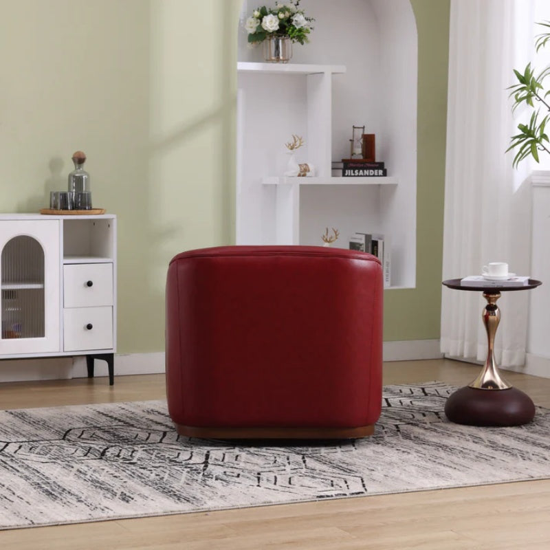 Swivel Barrel Chair, Comfy Round Accent Sofa Chair, 360 Degree Swivel, Wine Red PU, for Living Room, Office, Lounge-海智集-Default-