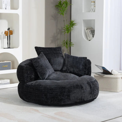 Lazy Sofa Durable Comfort Lounger High Back Bean Bag Chair Couch with Three Pillows, Black Chenille, 42.52 x 42.52 x 20.47 inches-海智集-Default-