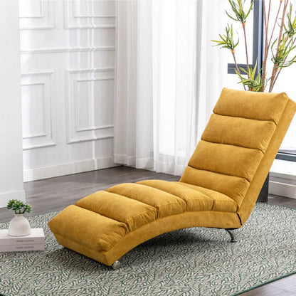 Ergonomic Linen Massage Chaise Lounge with Remote Control, Mustard Color, 5 Modes for Office, Living Room, Bedroom-海智集-Default-