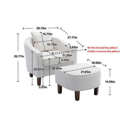 COOLMORE Accent Chair with Ottoman, Mid Century Modern Barrel Chair Upholstered Club Tub Round Arms Chair for Living Room-海智集-Default-