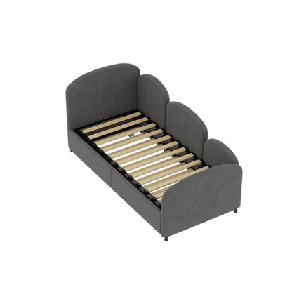 Modern Twin Size Velvet Upholstered Daybed with Additional Bed Frame, Dark Gray, Solid Wood Structure-海智集-Default-