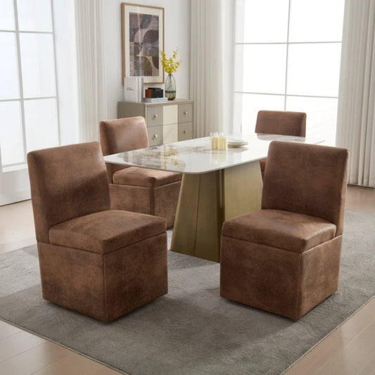 COOLMORE 360 Degree Swivel Upholstered Dining Chairs Set of 2 Swivel Dining Room Chairs Kitchen Chairs Casters & Storage Comfy Modern Rolling Chair for Living Room Fabric Armless Chair-海智集-Default-