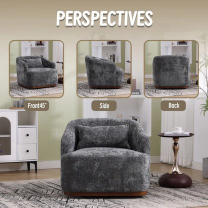 Comfy Round Accent Sofa Chair 360 Degree Swivel Barrel Club Chair, Gray Chenille Upholstery, 31.5 for Living Room, Nursery, Office-海智集-Default-