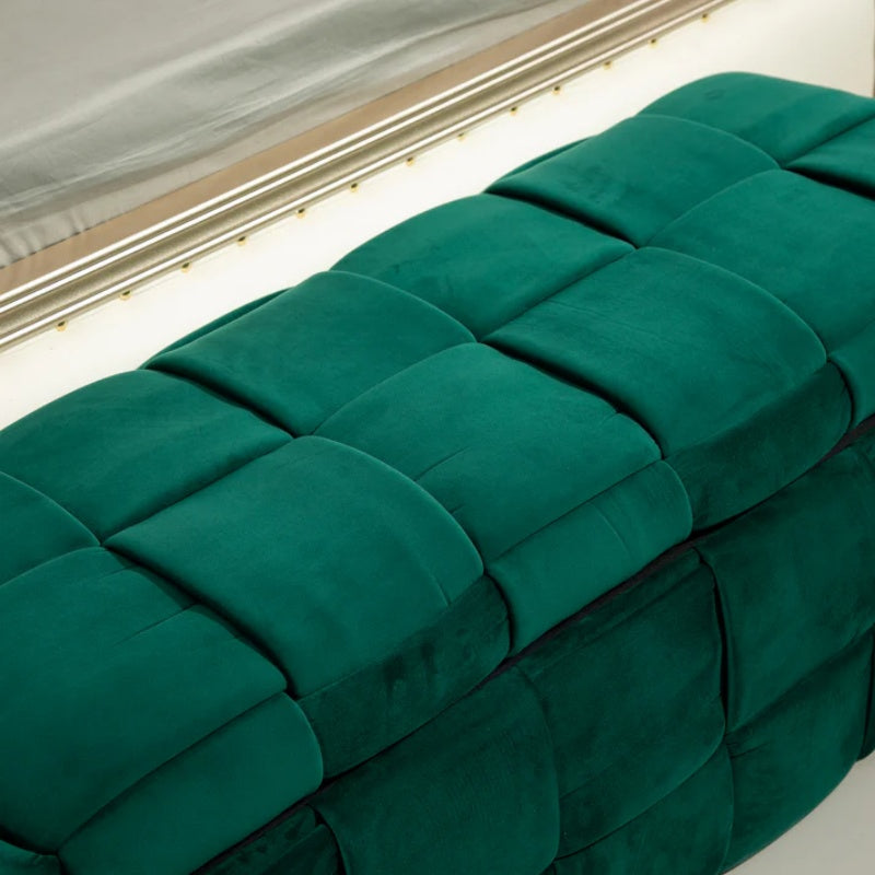 Green Upholstered Fabric Storage Ottoman Bench with Safety Hinge for Living Room & Bedroom-海智集-Default-