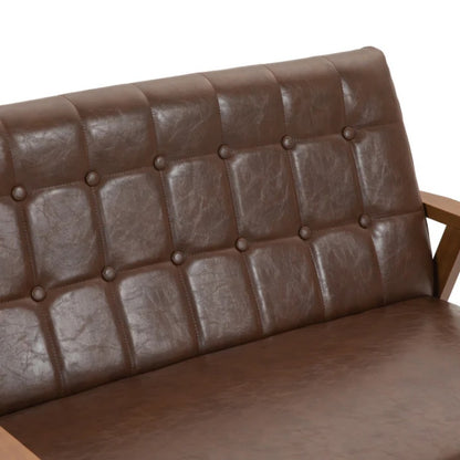COOLMORE Mid-Century Modern Solid Loveseat Sofa Upholstered Pu Leather Loveseat, 2-Seat Upholstered Loveseat Sofa Modern Couch-海智集-Default-