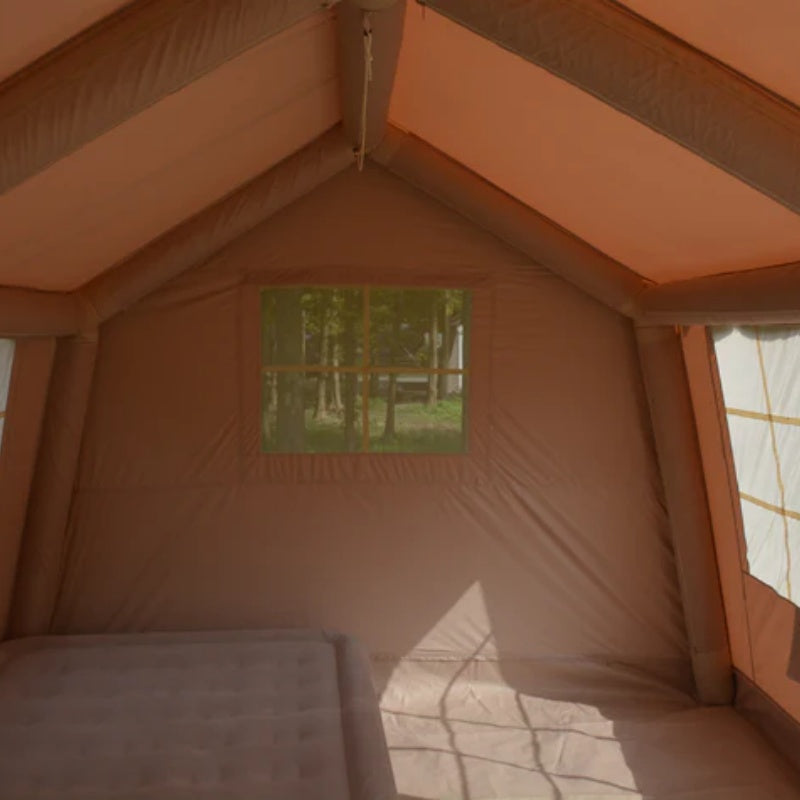 9.8 x13ft with canopy, Inflatable Camping Tents with Hand Pump, Air Glamping Tents, Easy Setup Waterproof and Windproof Blow up Tent Beige-海智集-Default-