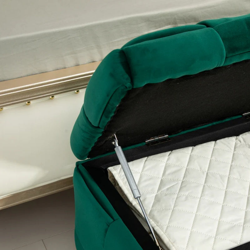 Green Upholstered Fabric Storage Ottoman Bench with Safety Hinge for Living Room & Bedroom-海智集-Default-