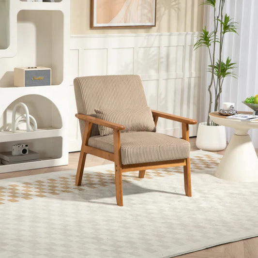 Leisure Chair with Solid Wood Armrest and Feet, Leisure chair, wood frame, velvet, l, solid rubber wood legs, Mid-Century Modern Accent chair, for Living Room Bedroom Studio chair-海智集-Default-