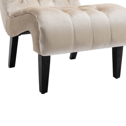 COOLMORE Modern Velvet Armless Accent Living Room Chair / Leisure Chair,Upholstered Fabric Button Comfortable Chair with Wooden Legs for Bedroom, Living Room, Office (Beige Velvet)-海智集-Default-