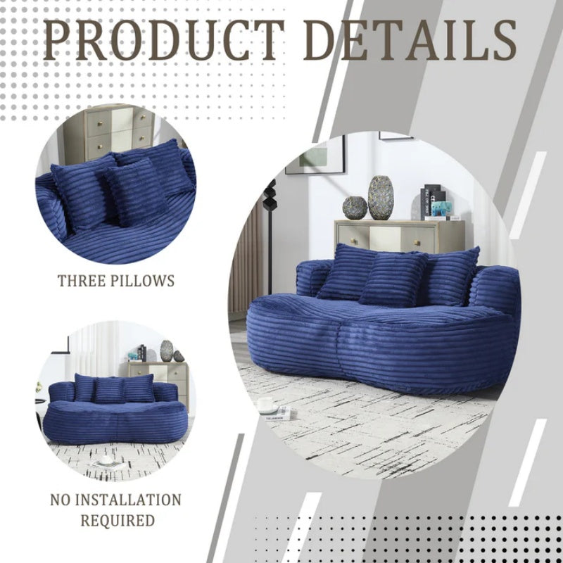 Bean Bag Sofa Lazy Sofa Durable Comfort Lounger High Back Chair for Adults and Kids, Indoor & Outdoor, Navy Corduroy-海智集-Default-