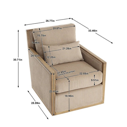 Corduroy Swivel Barrel Chair Comfy Accent Sofa Chair 360 Degree Swivel Camel Hardwood and Metal Frame 26.77x33.46x30.71-海智集-Default-
