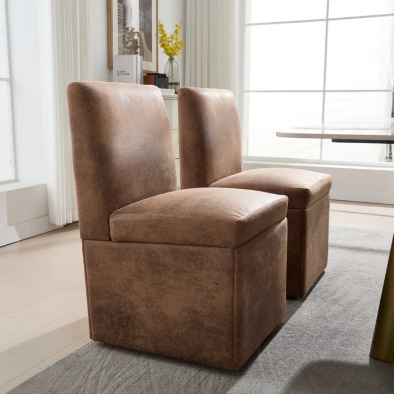 COOLMORE 360 Degree Swivel Upholstered Dining Chairs Set of 2 Swivel Dining Room Chairs Kitchen Chairs Casters & Storage Comfy Modern Rolling Chair for Living Room Fabric Armless Chair-海智集-Default-