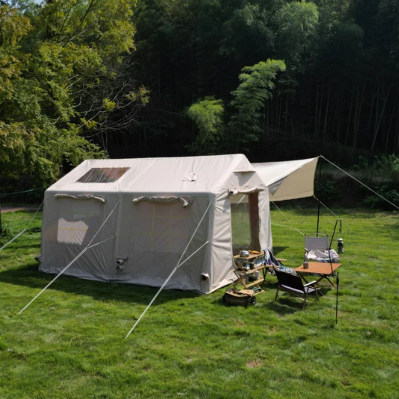 9.8 x13ft with canopy, Inflatable Camping Tents with Hand Pump, Air Glamping Tents, Easy Setup Waterproof and Windproof Blow up Tent Beige-海智集-Default-