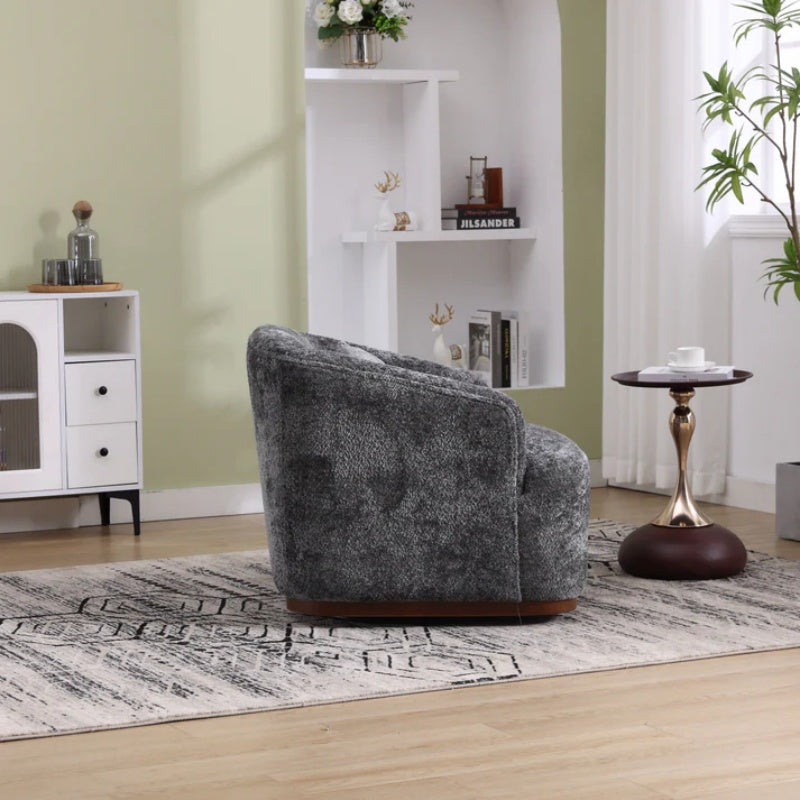 Comfy Round Accent Sofa Chair 360 Degree Swivel Barrel Club Chair, Gray Chenille Upholstery, 31.5 for Living Room, Nursery, Office-海智集-Default-