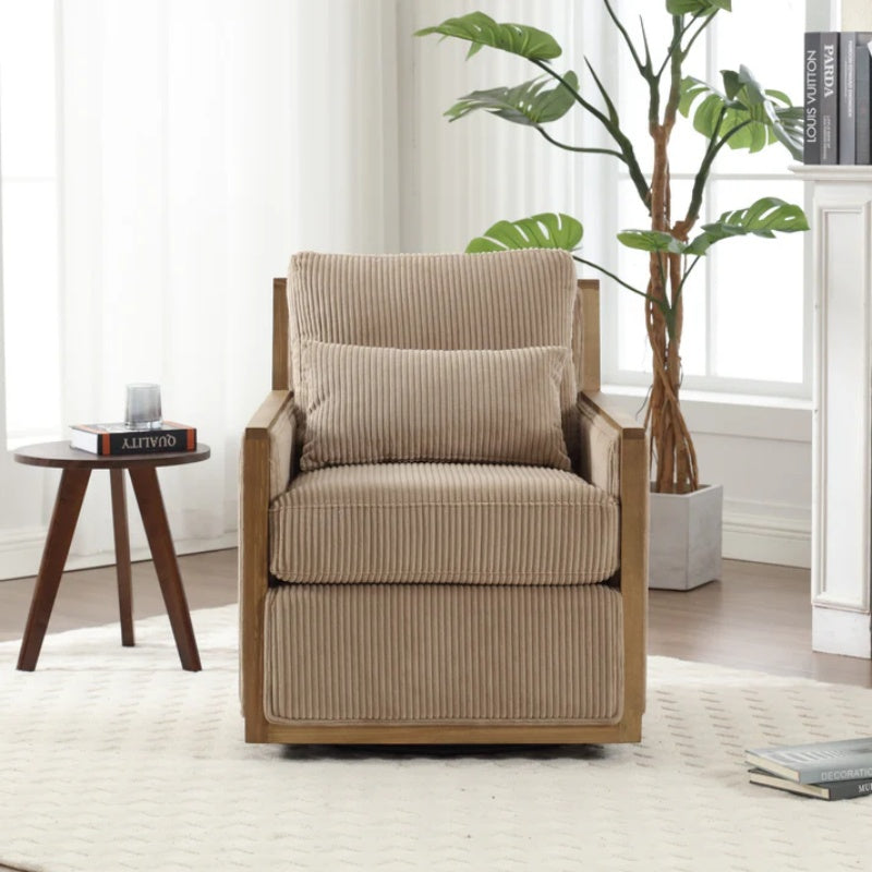 Corduroy Swivel Barrel Chair Comfy Accent Sofa Chair 360 Degree Swivel Camel Hardwood and Metal Frame 26.77x33.46x30.71-海智集-Default-