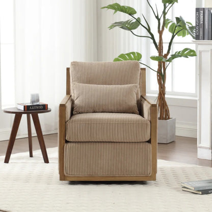 Corduroy Swivel Barrel Chair Comfy Accent Sofa Chair 360 Degree Swivel Camel Hardwood and Metal Frame 26.77x33.46x30.71-海智集-Default-